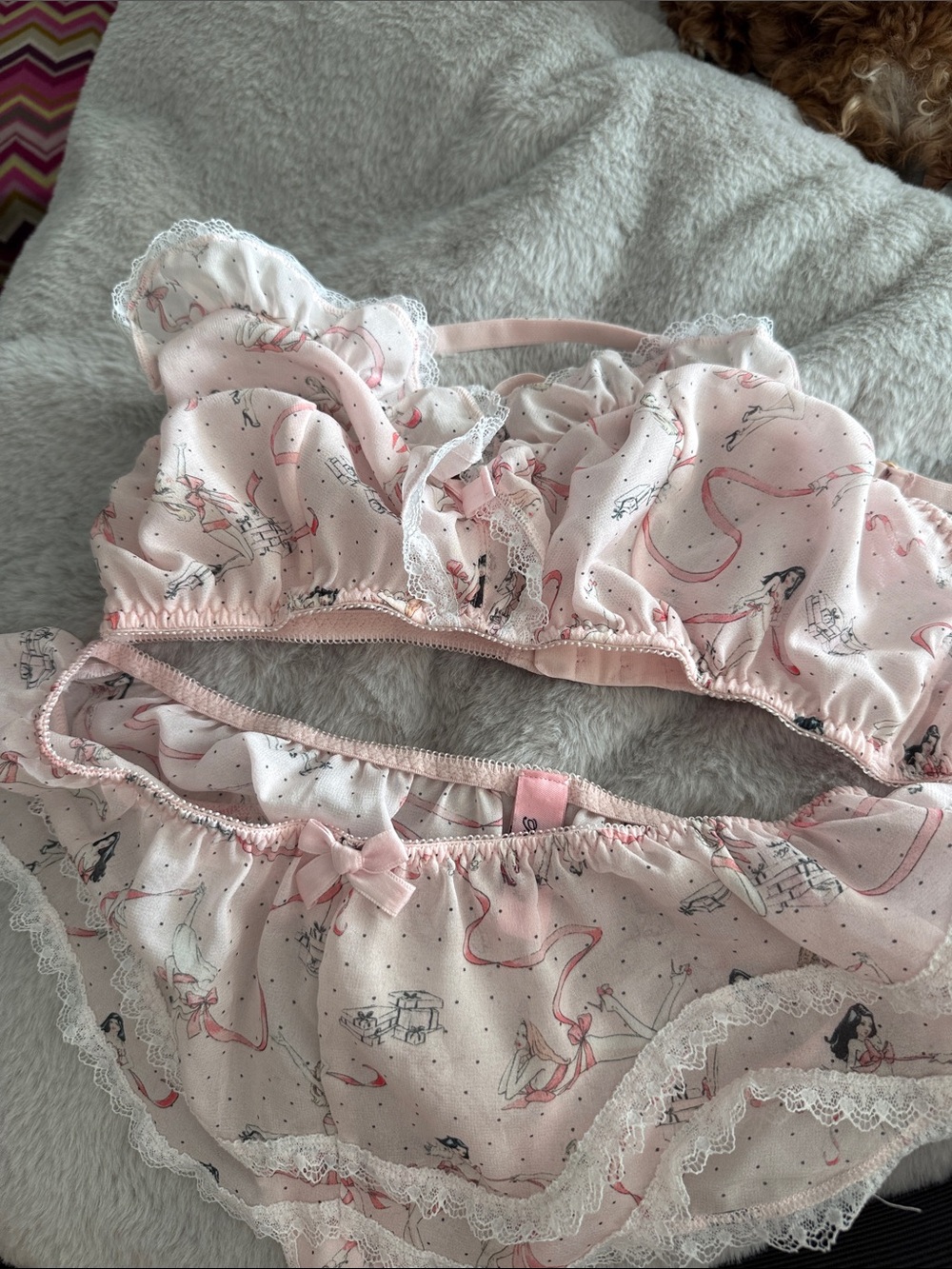 Agent Provocateur Pink Printed Ruffle Lace Bra & Brief Set